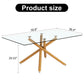 Large Modern Minimalist Rectangular Glass Dining Table for 6-8 with 0.39" Tempered Glass Tabletop and Wood color Metal Legs, 71" W x 39" D x 301537