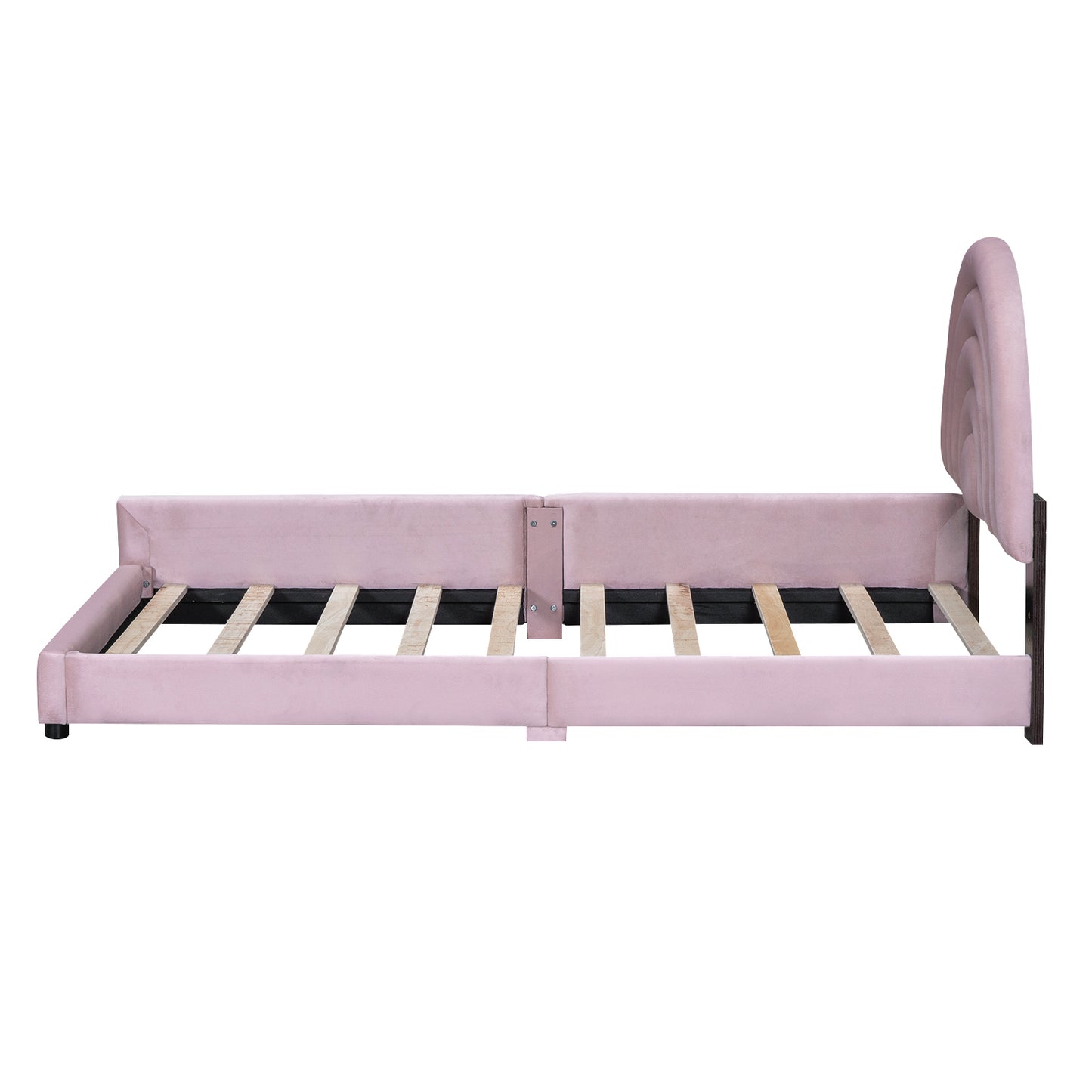 Twin+Full Upholstered Platform Bed Set with Semicircular Headboard, Pink