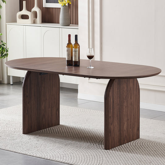 Wooden dining table, modern oval kitchen dining table, fashionable double-column design, suitable for family gatherings, multi-functional and space-saving, suitable for living rooms and dining rooms