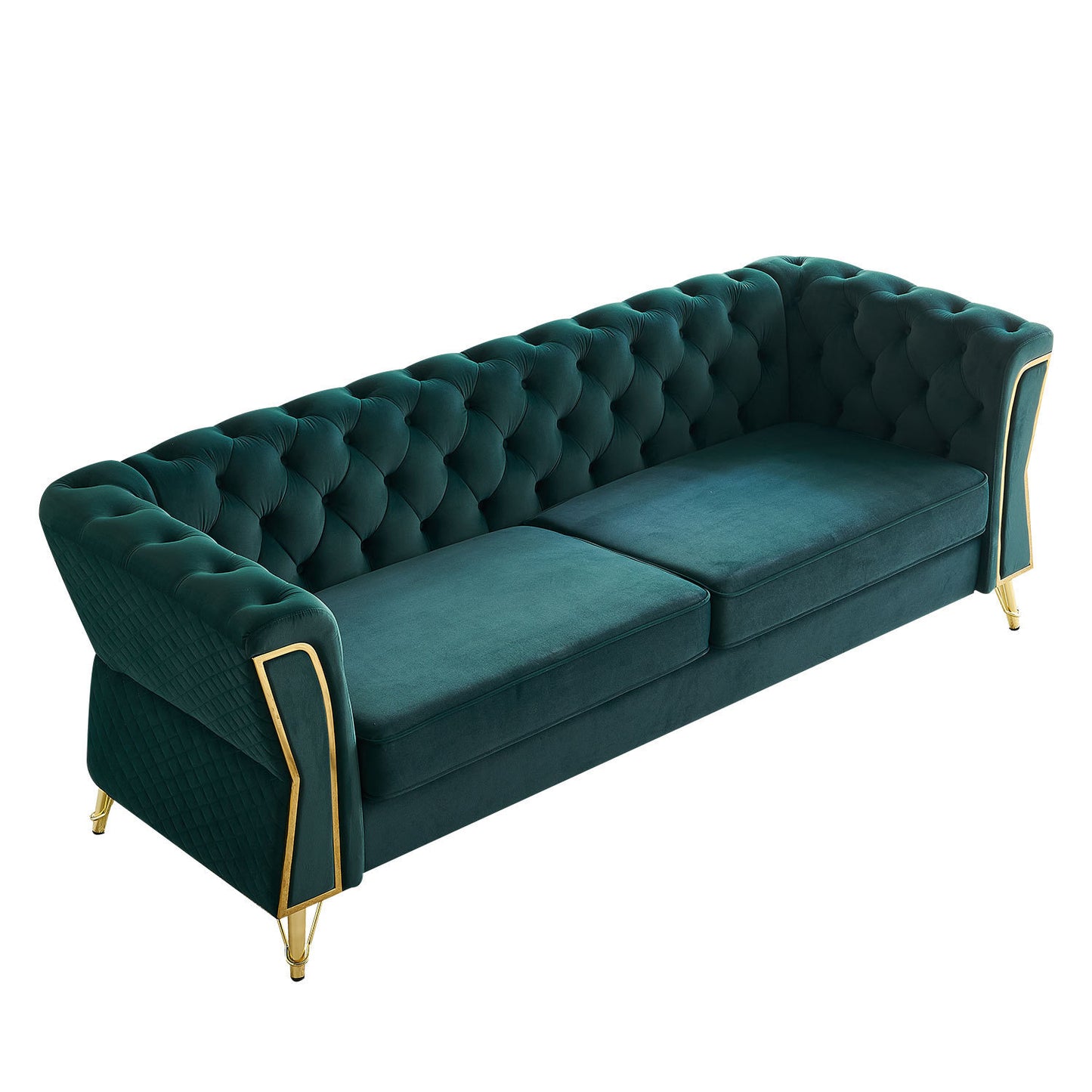 Modern Tufted Velvet Sofa 87.4 inch for Living Room Green Color