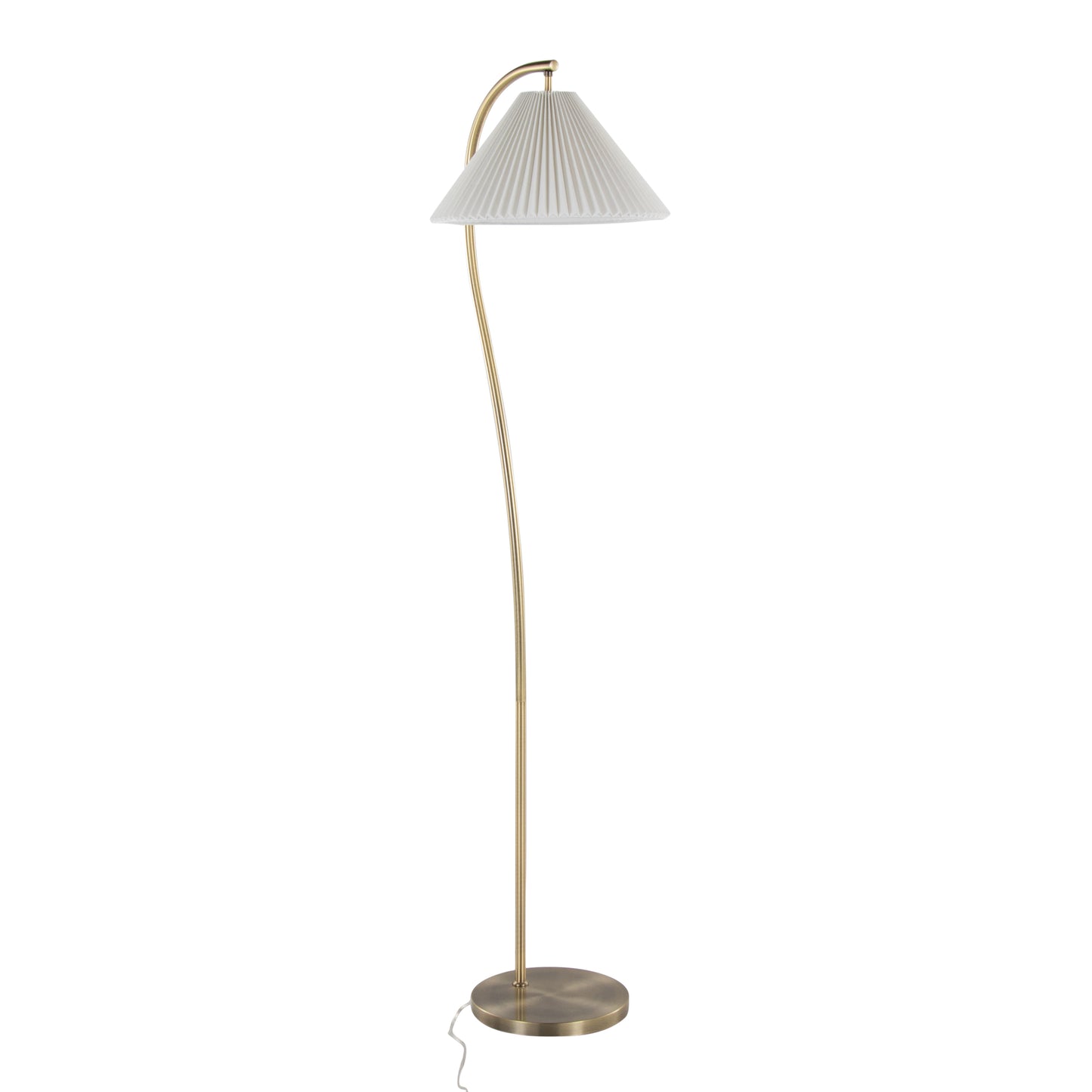 Cassis 65' Glam/Art Deco Floor Lamp in Gold Metal and White Pleated Shade by LumiSource
