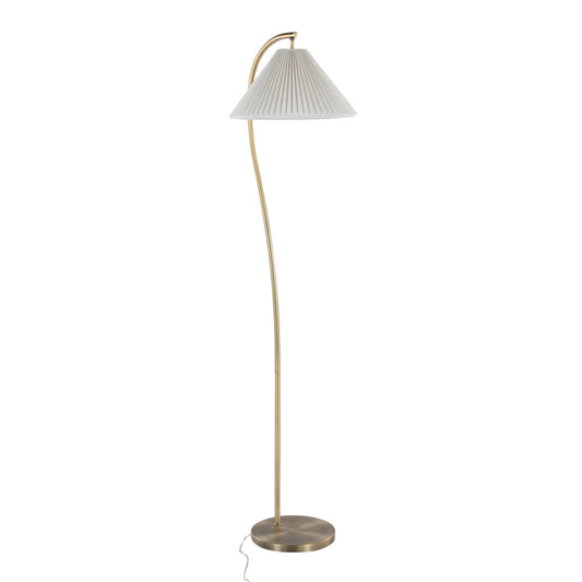 Cassis 65' Glam/Art Deco Floor Lamp in Gold Metal and White Pleated Shade by LumiSource