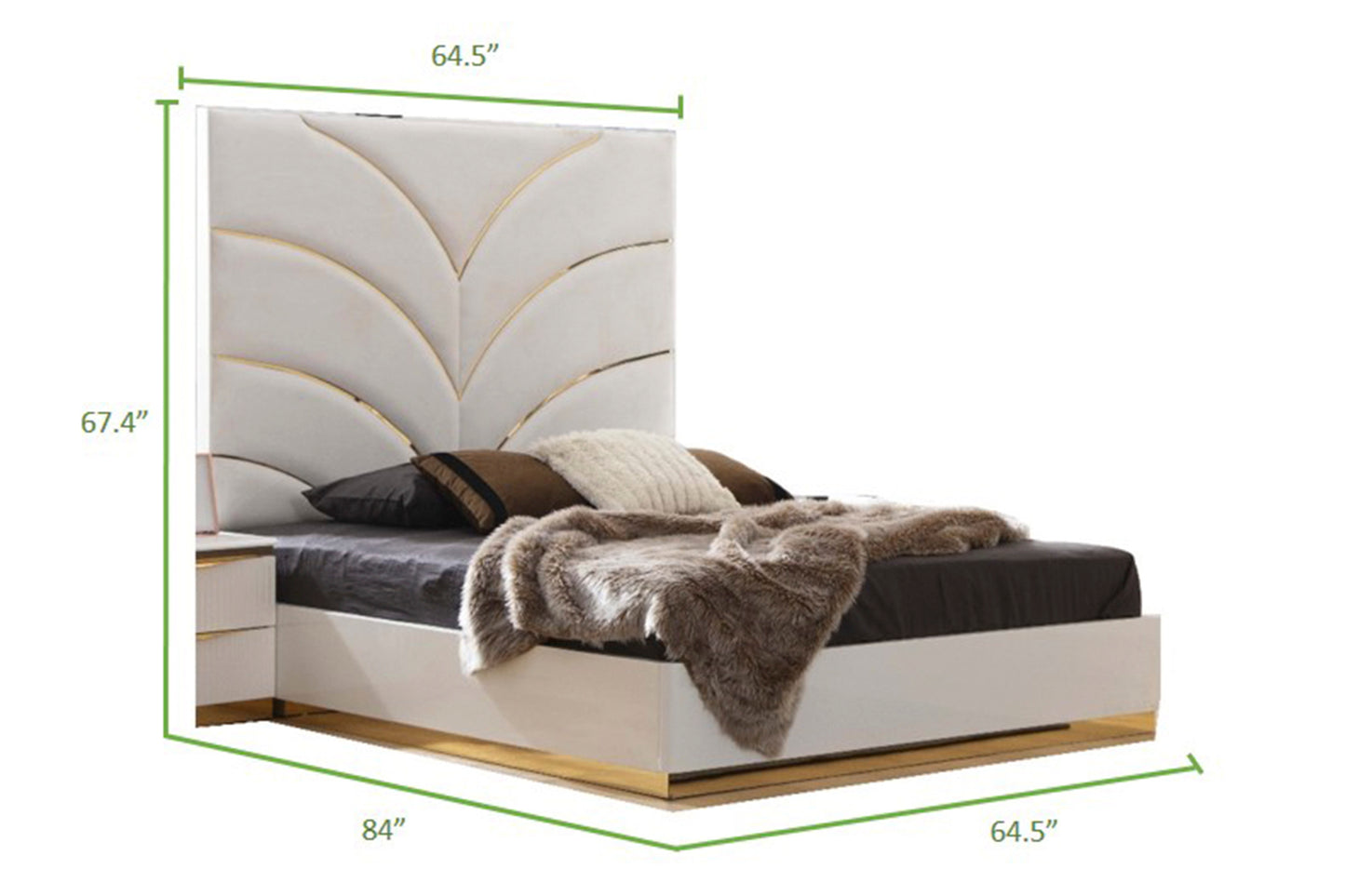 Laura Gold Detailed Queen Size Upholstery Bed made with Wood in White