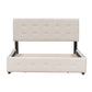 Upholstered Platform Bed with Classic Headboard and 4 Drawers, No Box Spring Needed, Linen Fabric, Queen Size Beige