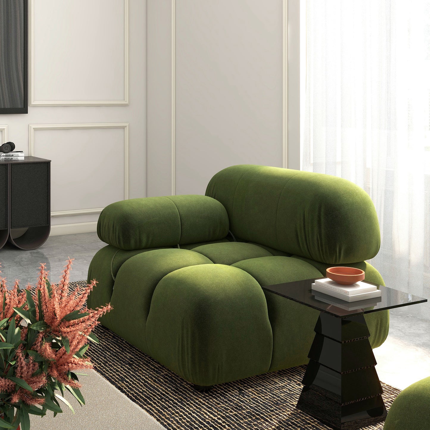 Marcel 36' Bubble Modular Modern Lounge Arm Chair, Olive Green Performance Velvet