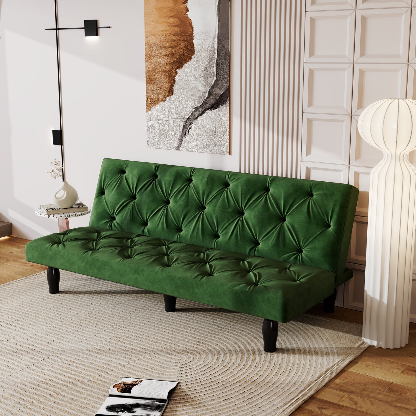 Sofa converts into sofa bed 66" green velvet sofa bed