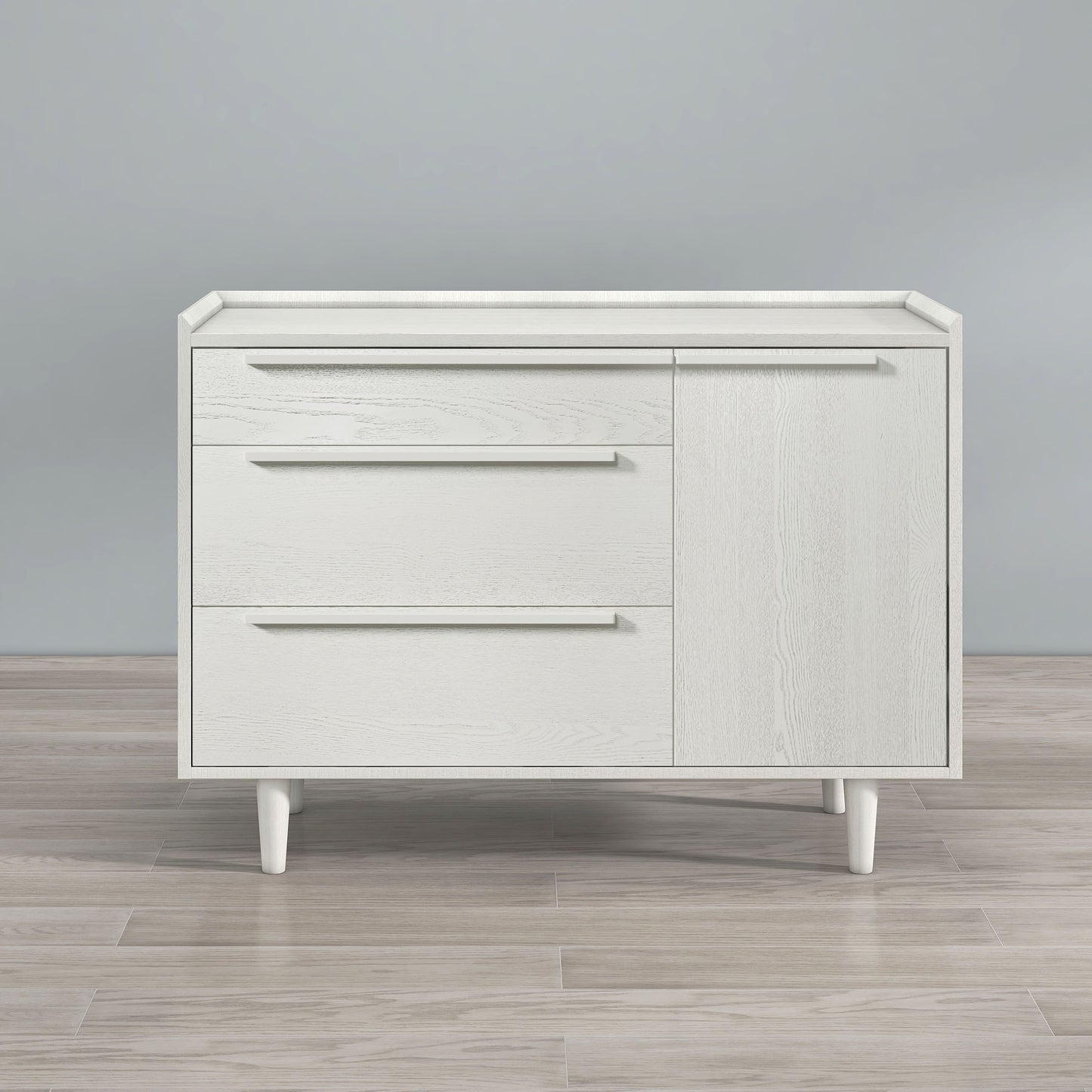 Modern Wood Grain Sideboard with 3 Drawers Storage Cabinet Entryway Floor Cabinet Sideboard Dresser with Solid Wood Legs, Grain White