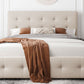Upholstered Platform Bed with Classic Headboard and 4 Drawers, No Box Spring Needed, Linen Fabric, Queen Size Beige