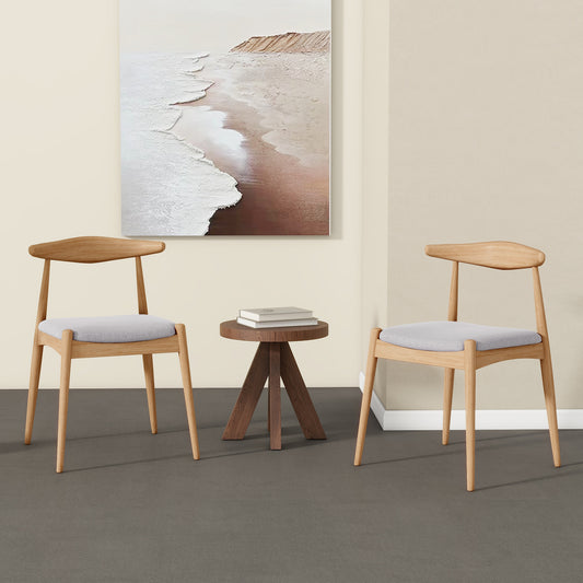 Set of 2 Rubberwood Dining Chairs with Ergonomic Backrest & Comfort Cushions, Natural+Beige