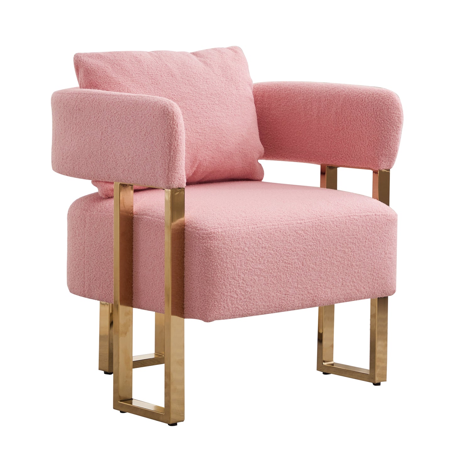 TS Modern decorative chair, living room side chair with gold metal legs, Teddy fleece upholstered metal foot sofas 2PCS Pink