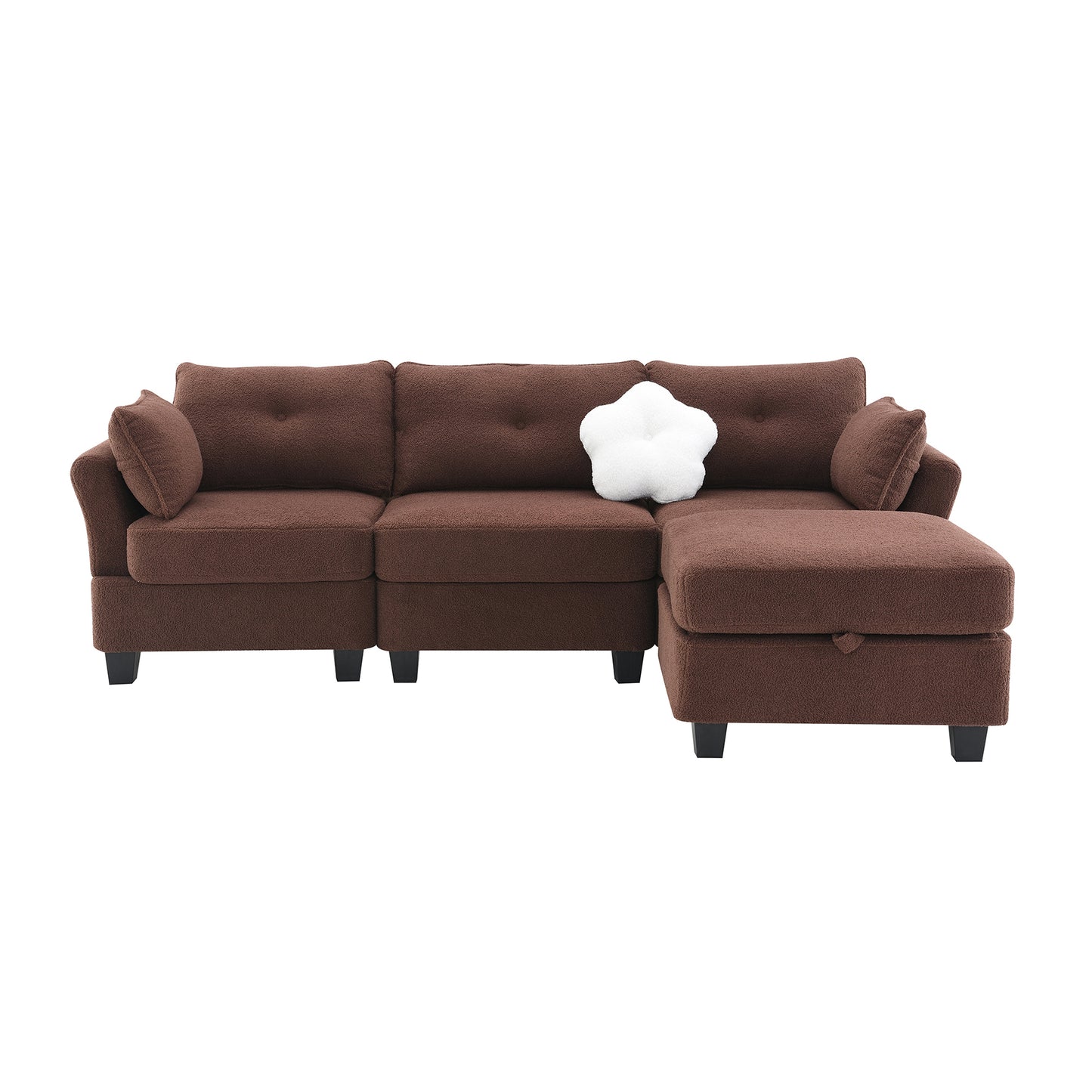 92*63"Modern Teddy Velvet Sectional Sofa,Charging Ports on Each Side,L-shaped Couch with Storage Ottoman,4 seat Interior Furniture 3 Colors(3 pillows)