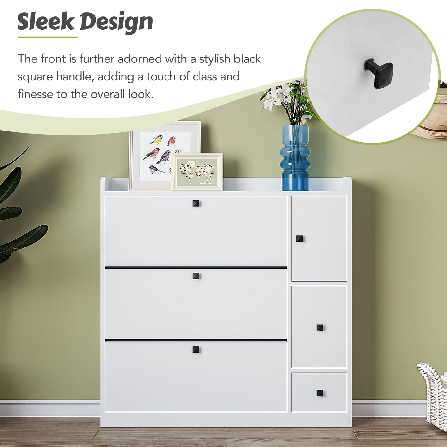 ON-TREND Versatile Shoe Cabinet with 3 Flip Drawers, Maximum Storage Entryway Organizer with Drawer, Free Standing Shoe Rack with Pull-down Seat for Hallway, White