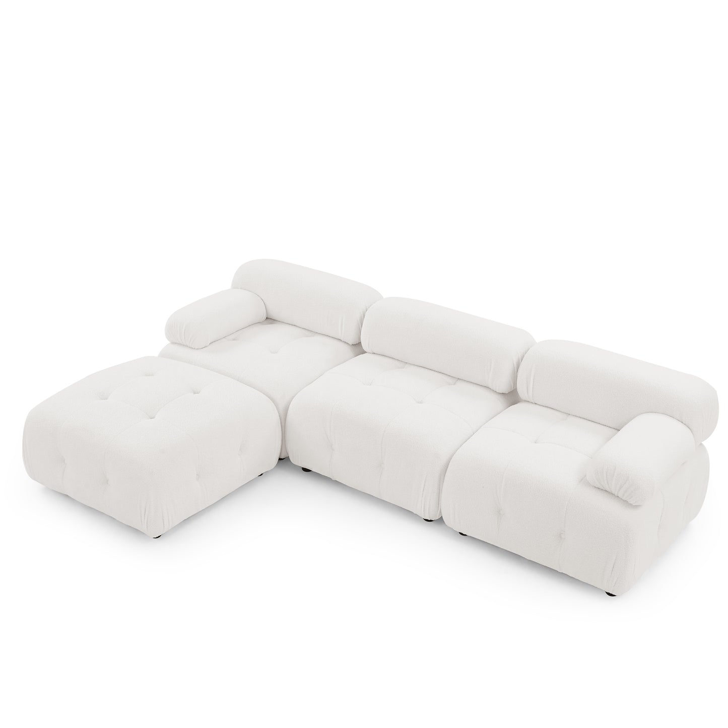 Modular Sectional Sofa, Button Tufted Designed and DIY Combination,L Shaped Couch with Reversible Ottoman, Ivory Teddy Fabric