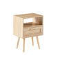 15.75" Rattan End table with  drawer and solid wood legs, Modern nightstand, side table