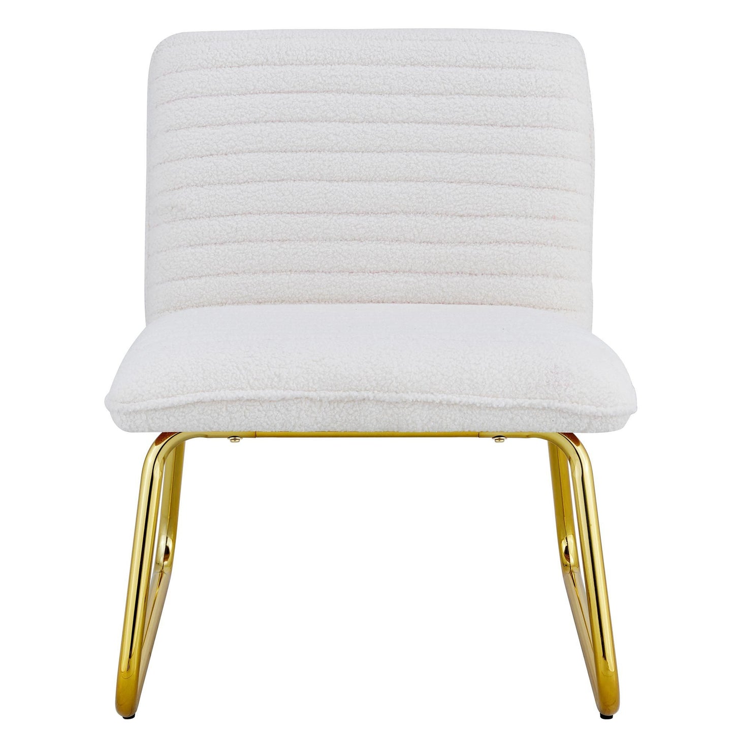 One White minimalist armless sofa chair with plush cushion and backrest paired with golden metal legs