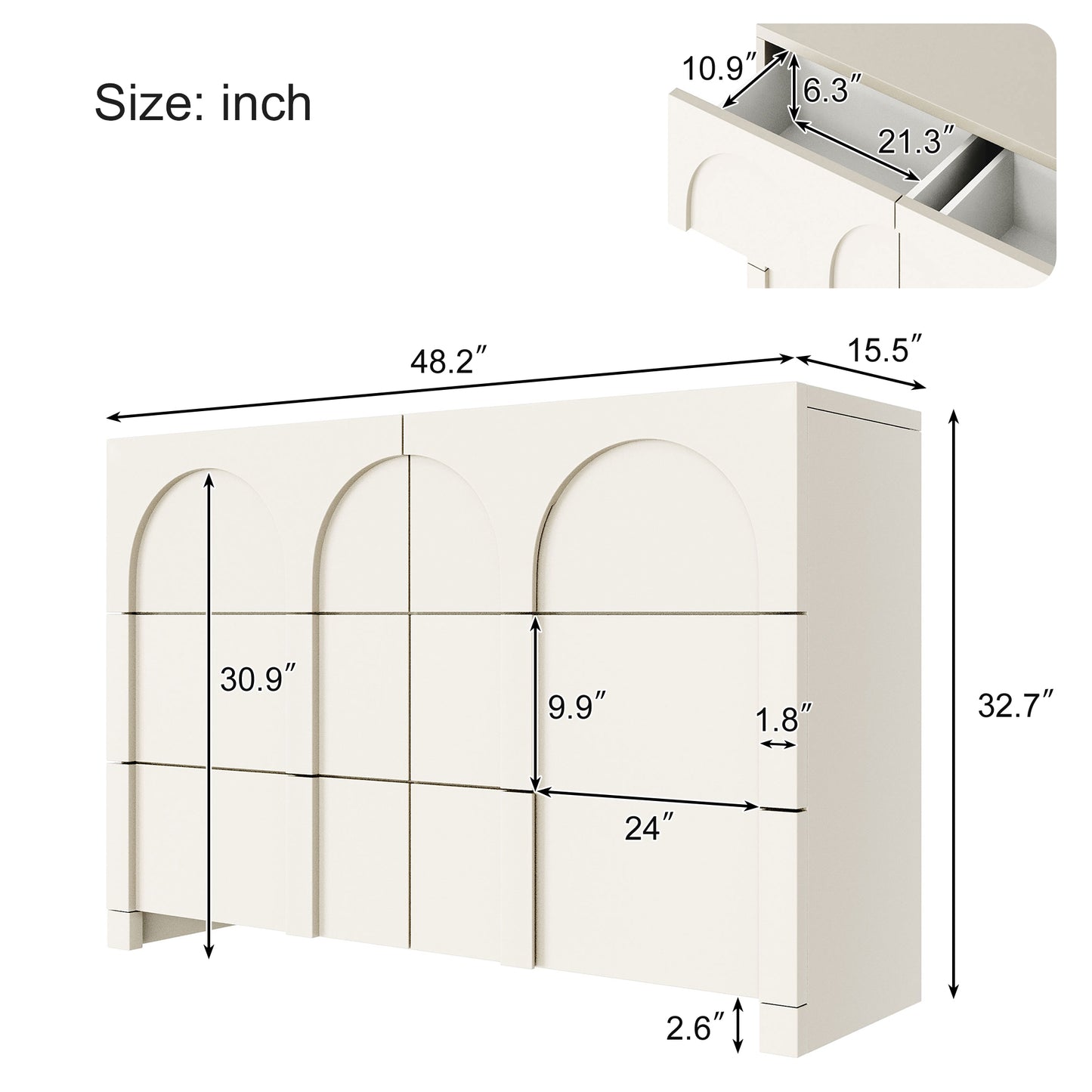 Modern Style Six-Drawer Dresser Sideboard Cabinet