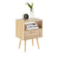 15.75" Rattan End table with  drawer and solid wood legs, Modern nightstand, side table