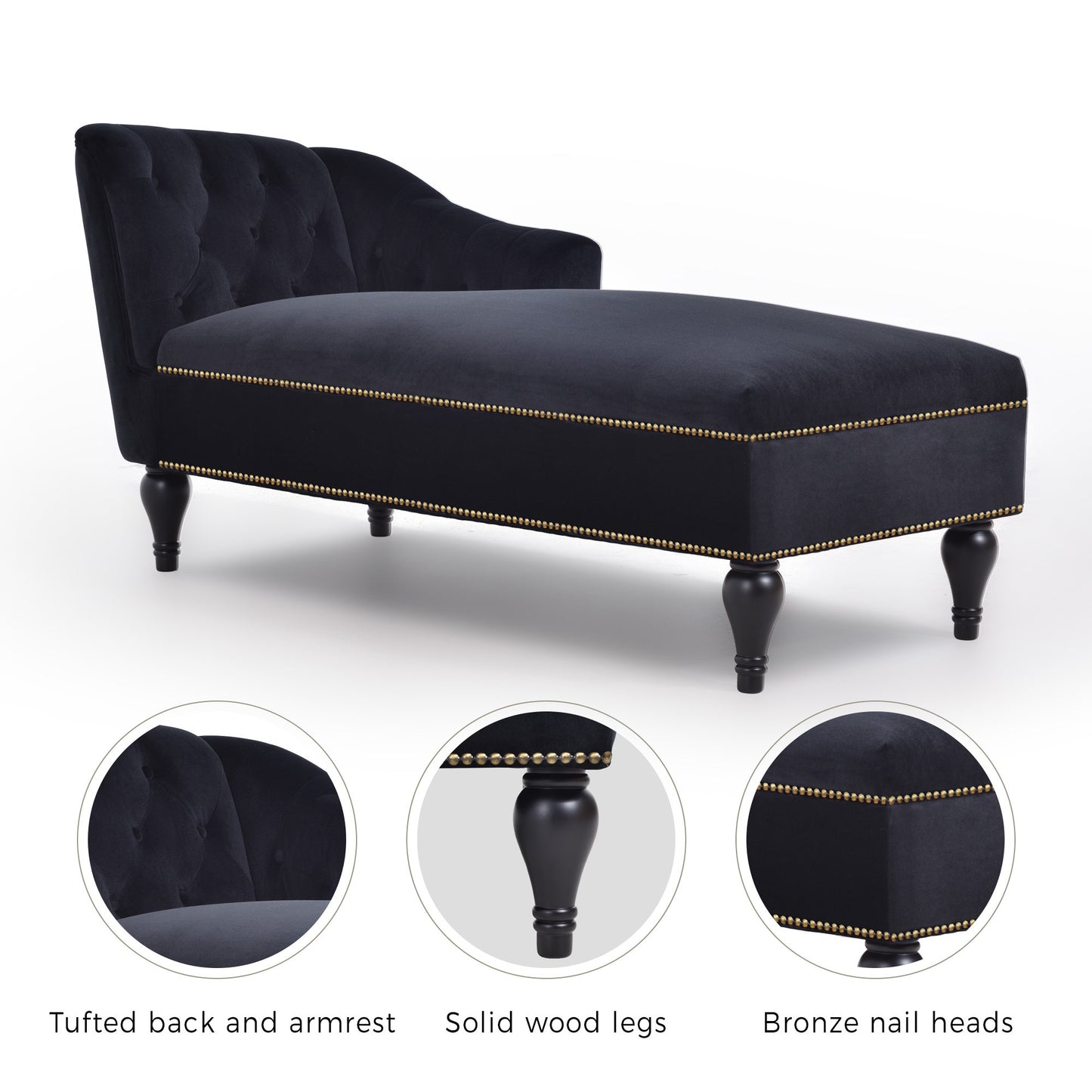 58''Velvet Chaise Lounge,Button Tufted Right Arm Facing Lounge Chair with Nailhead Trim & Solid Wood Legs