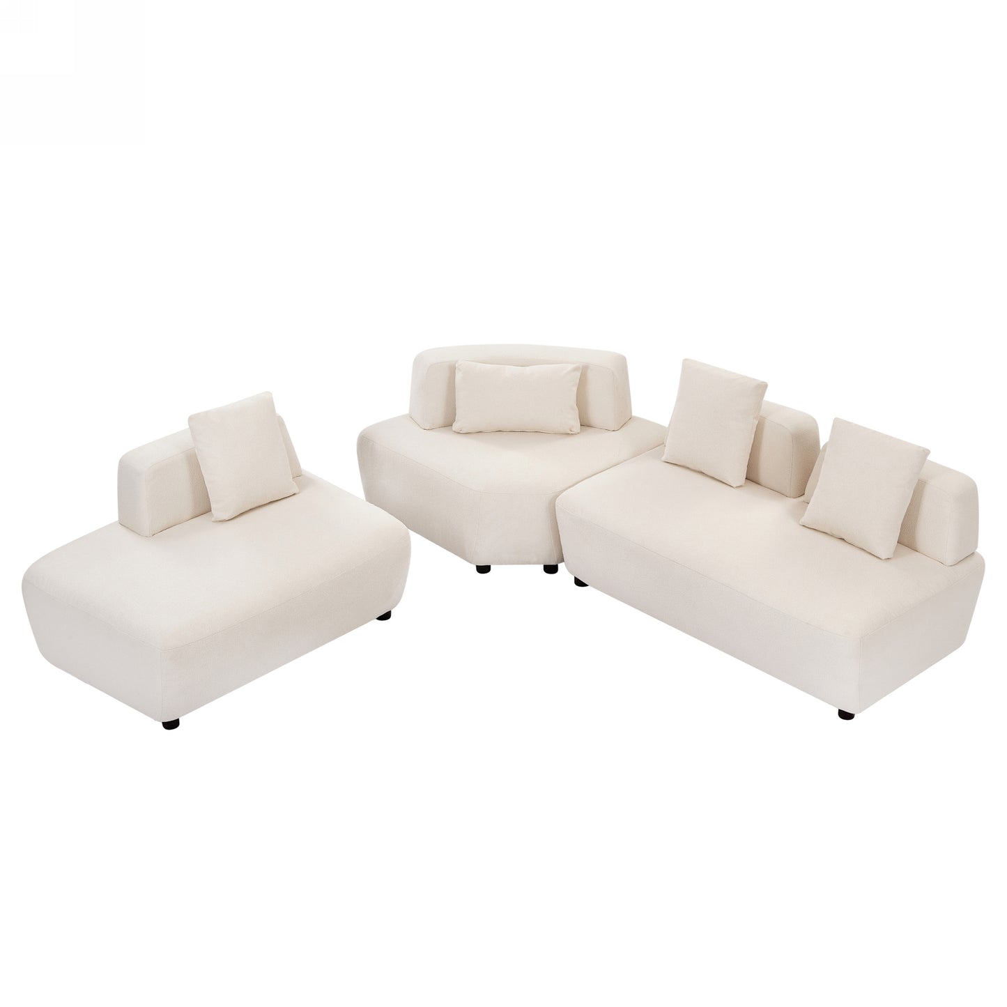 Contemporary 3-piece Sectional Sofa Free Convertible sofa with Four Removable Pillows for Living Room, Beige