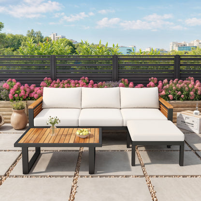 Outdoor 3-piece Acacia Wood and Metal Patio Sofa Set