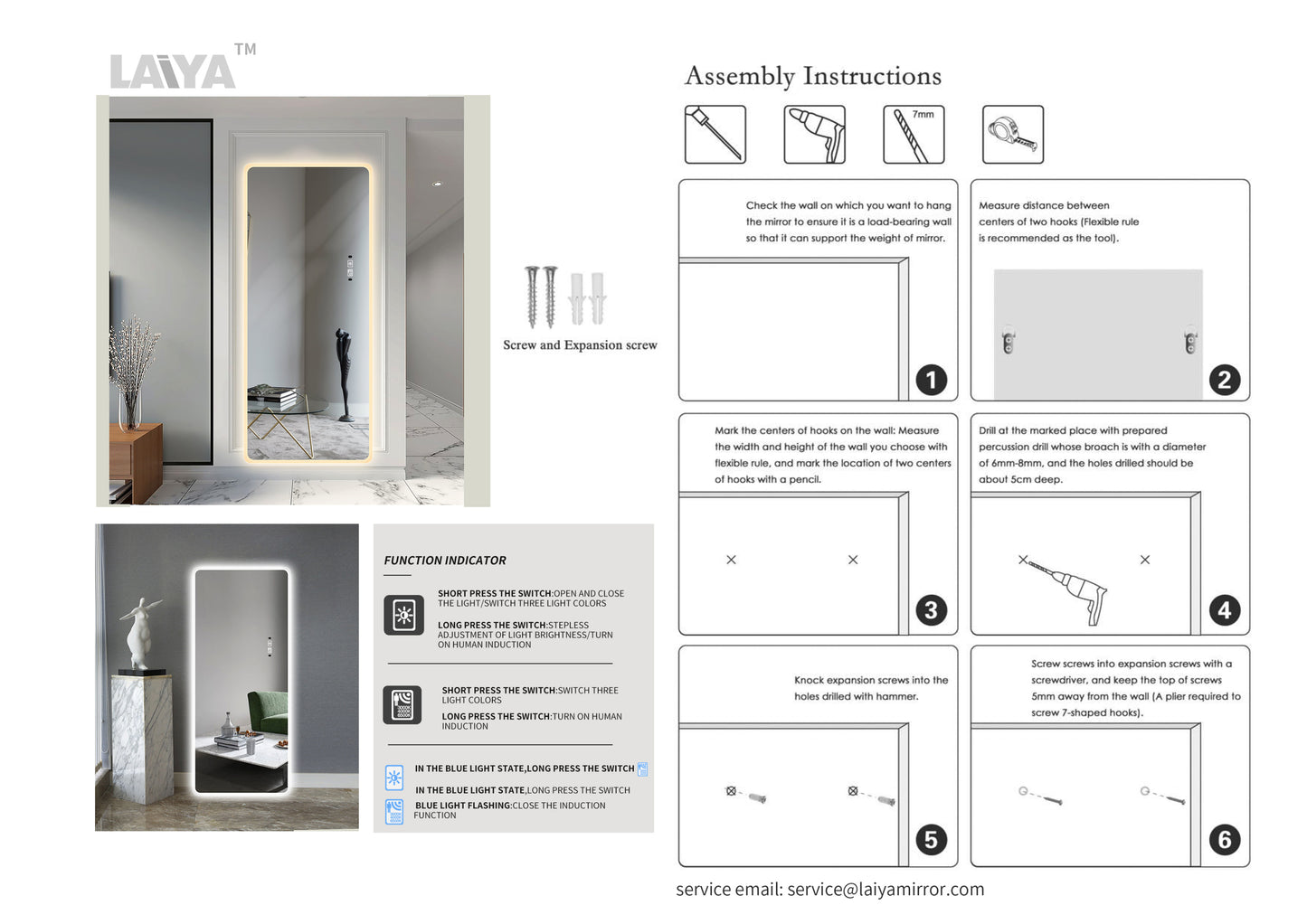 Full Length Mirror Lighted Vanity Body Mirror LED Mirror Wall-Mounted Mirror Intelligent Human Body Induction Mirrors Big Size Rounded Corners