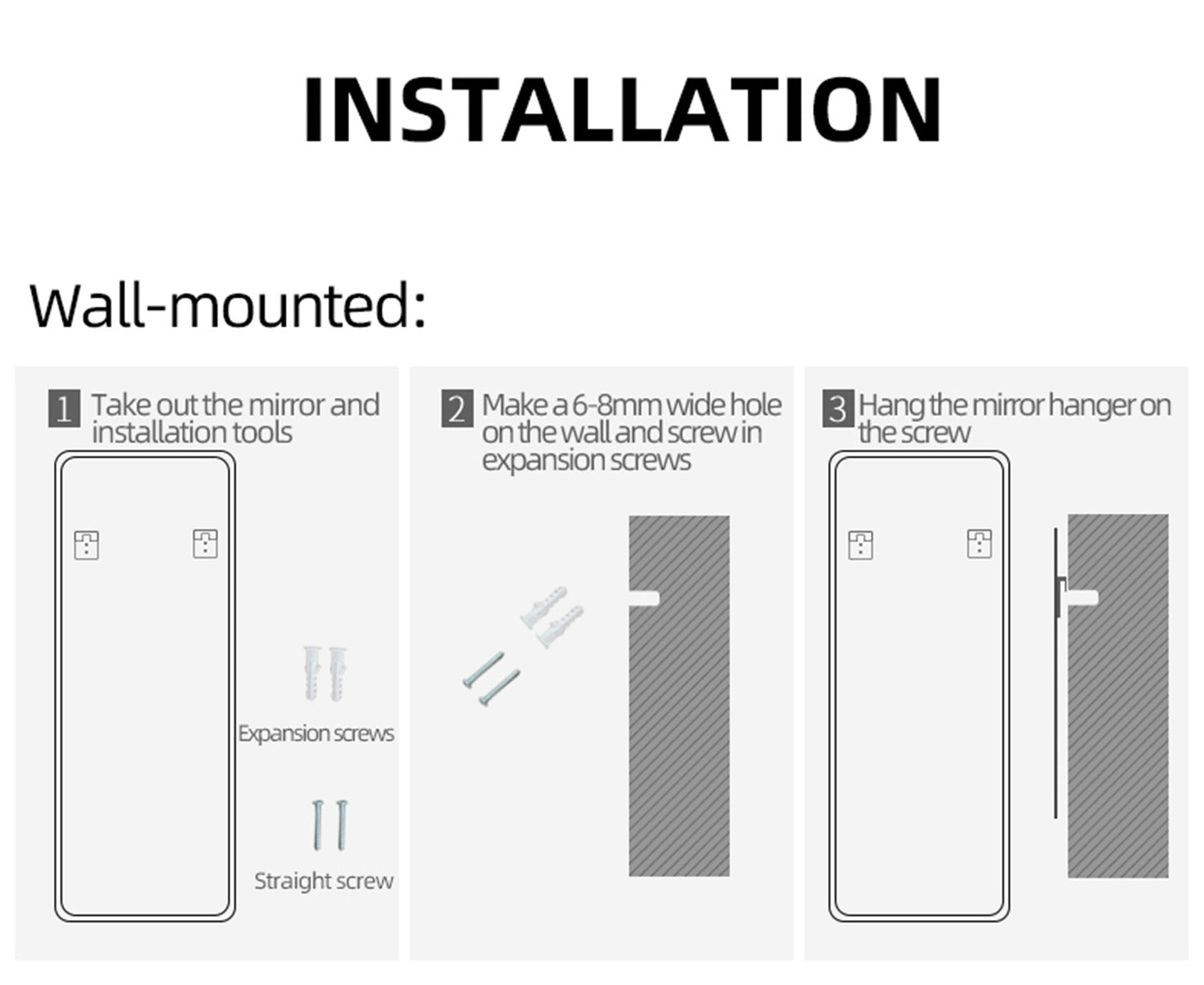 Full Length Mirror Lighted Vanity Body Mirror LED Mirror Wall-Mounted Mirror Intelligent Human Body Induction Mirrors Big Size Rounded Corners