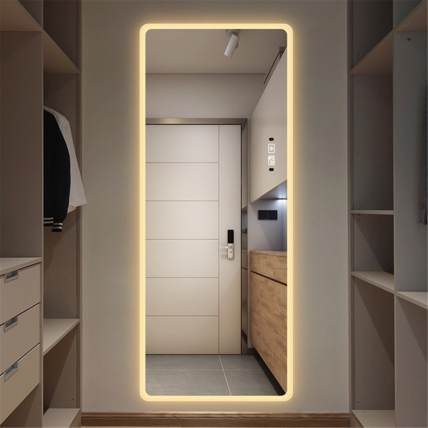 Full Length Mirror Lighted Vanity Body Mirror LED Mirror Wall-Mounted Mirror Intelligent Human Body Induction Mirrors Big Size Rounded Corners