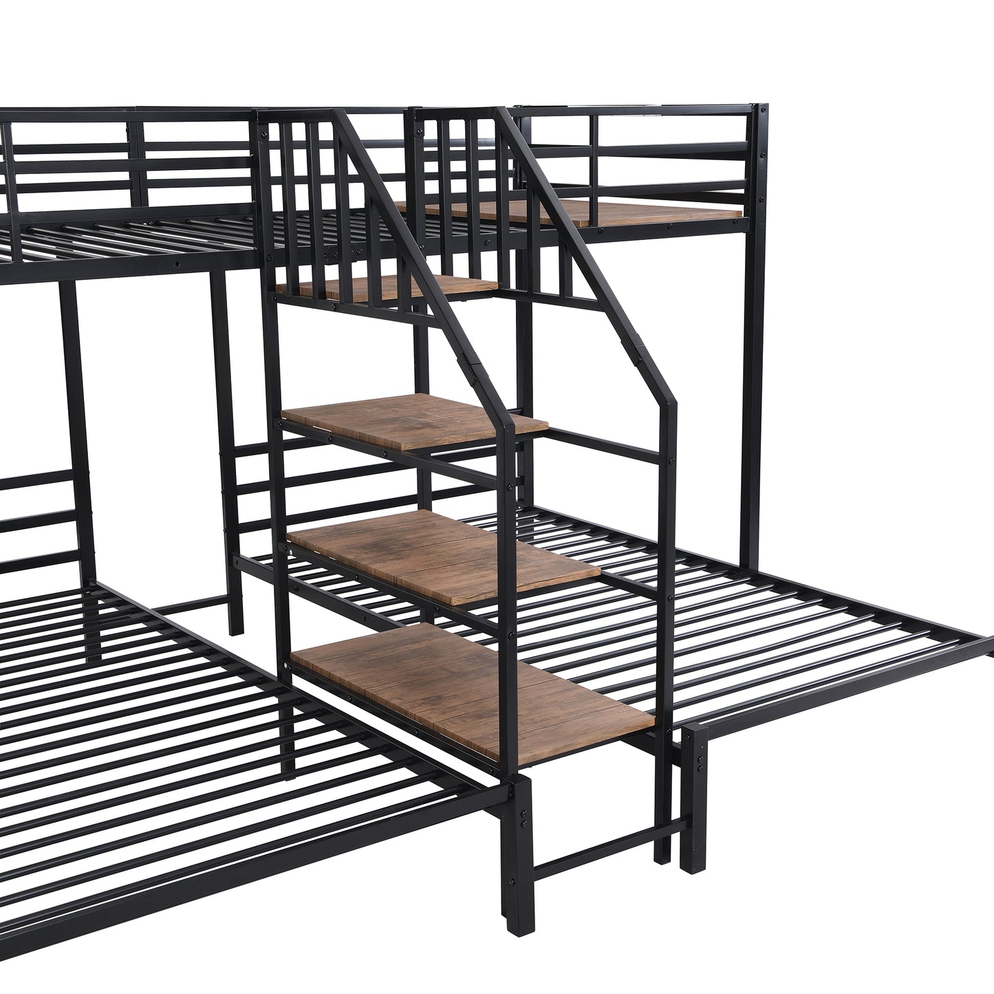 Metal Twin over Twin & Twin Bunk Bed, Triple Bunk Bed with Storage Shelves Staircase, Black