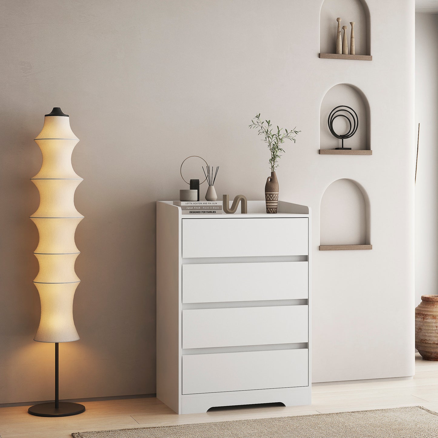 4 Drawer Dresser, Chest of Drawers Without Handle, 100% Waterproof, Modern Wooden Cabinet with Sturdy Frame