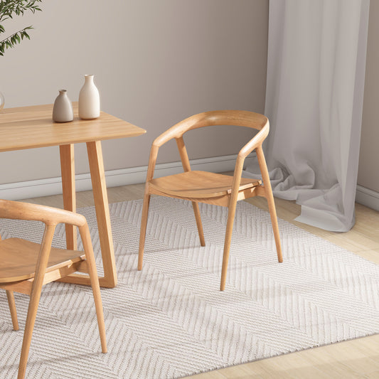 Simeon 21' Scandinavian Sculpted Oak Wood Dining Chair, Warm Natural Brown Oak Wood