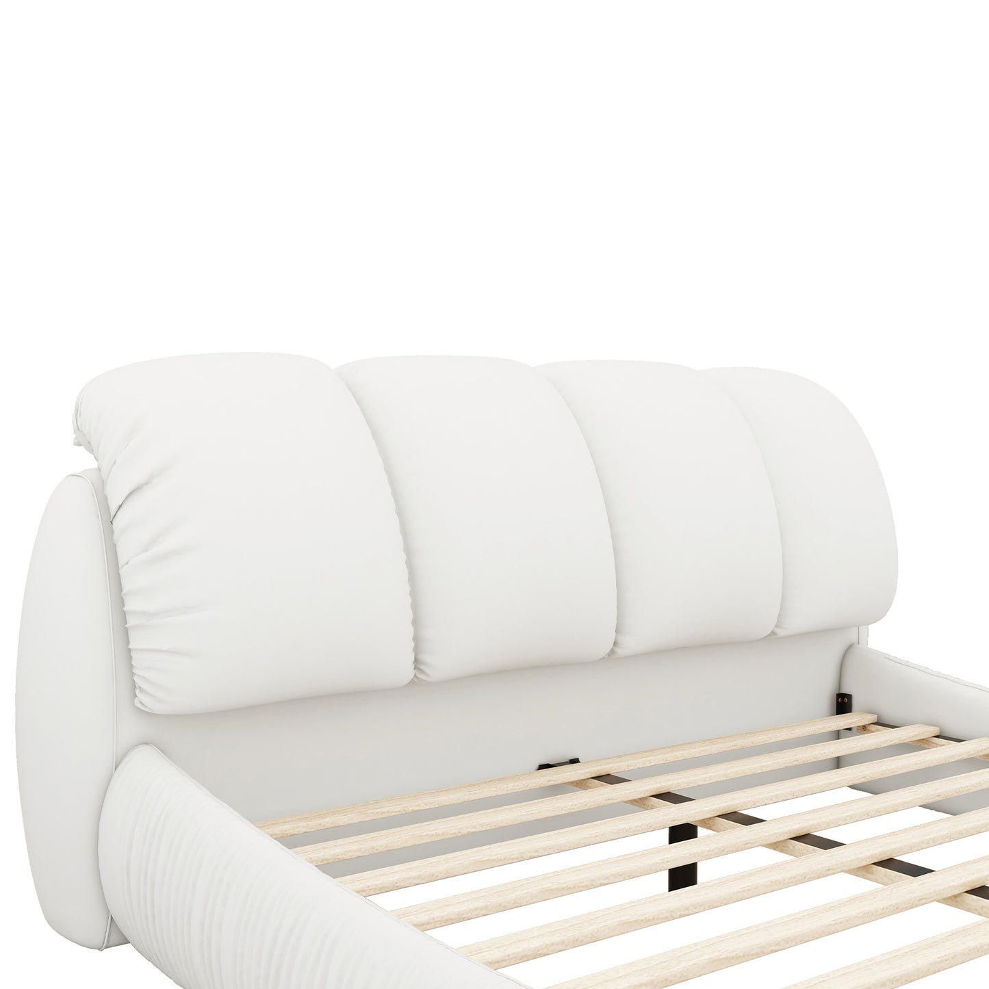 Queen Size Luxury Upholstered Bed With Thick Headboard, Leather Queen Bed with Oversized Padded Backrest, White(Expect Arrival Date 2024/3/27)