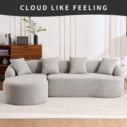 LY-022 GREY COMPRESSION SOFA Combining Chaise Longue With 3-seater, Wood Grain Chenille Fabric, Full Sponge Compression Sofa, combined Sofa With 4 Pillows