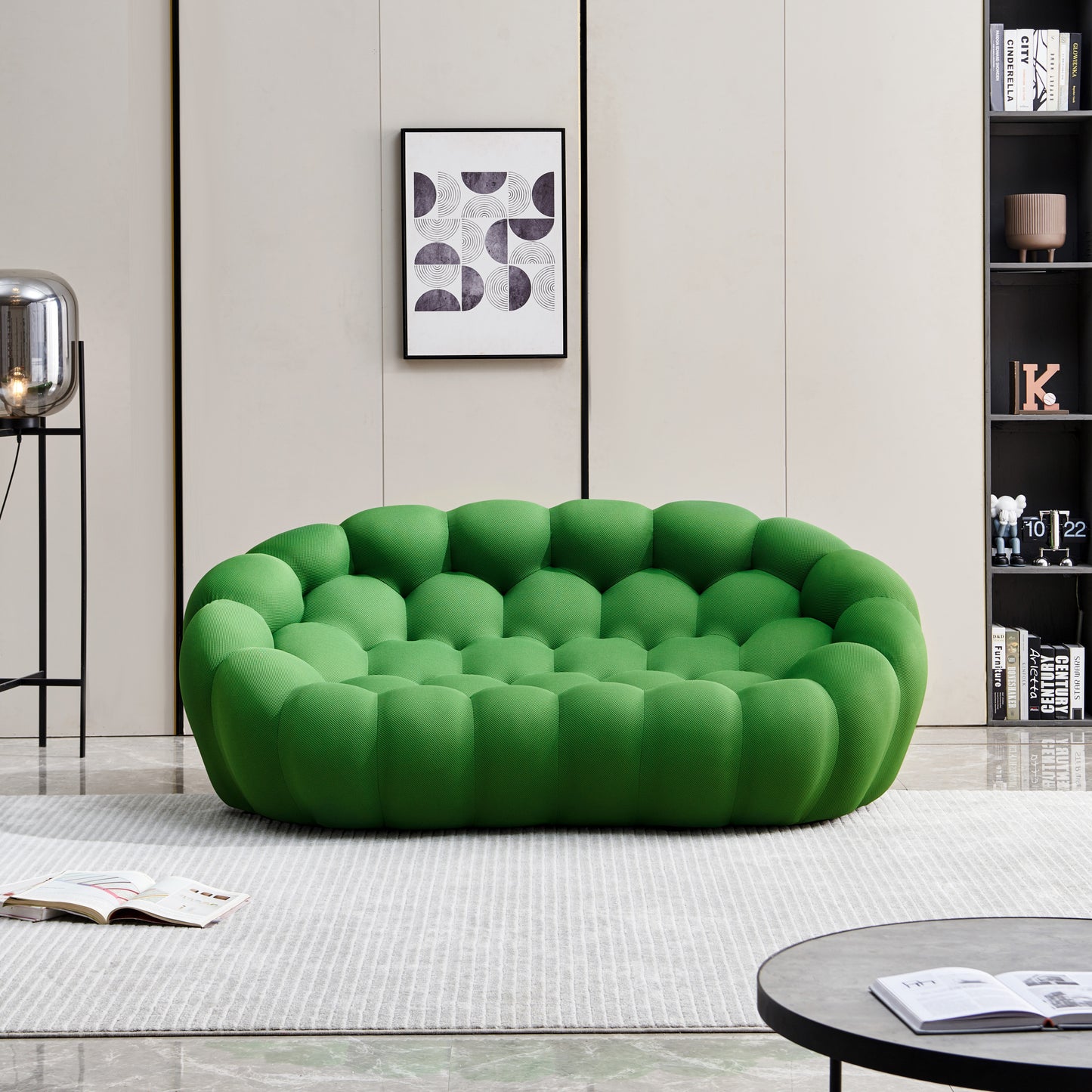 74.8" Modern Loveseat Bubble Sofa Couch, 2 Seater Upholstered Floor Sofa, Honeycomb Shaped Bubble Couch with 3D Textile Mesh Fabric -(Green)