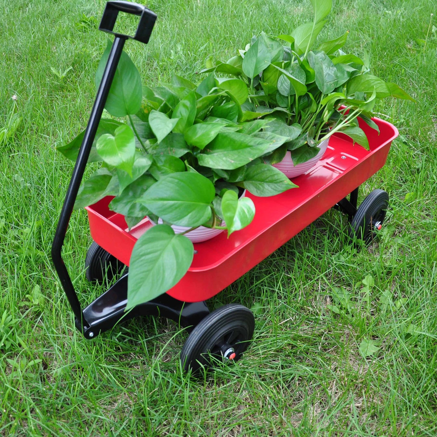 Garden cart Reuniong  Railing,  solid Wheels, All Terrain Cargo Wagon with 280lbs Weight Capacity, Red