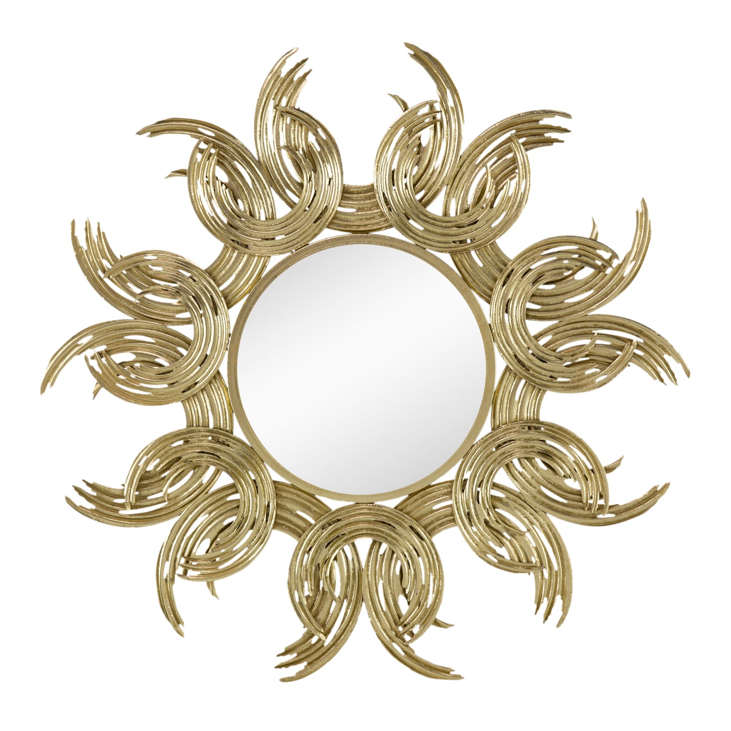 38" Sunburst Metal Decorative Mirror with Gold Finish, Boho Wall Decor