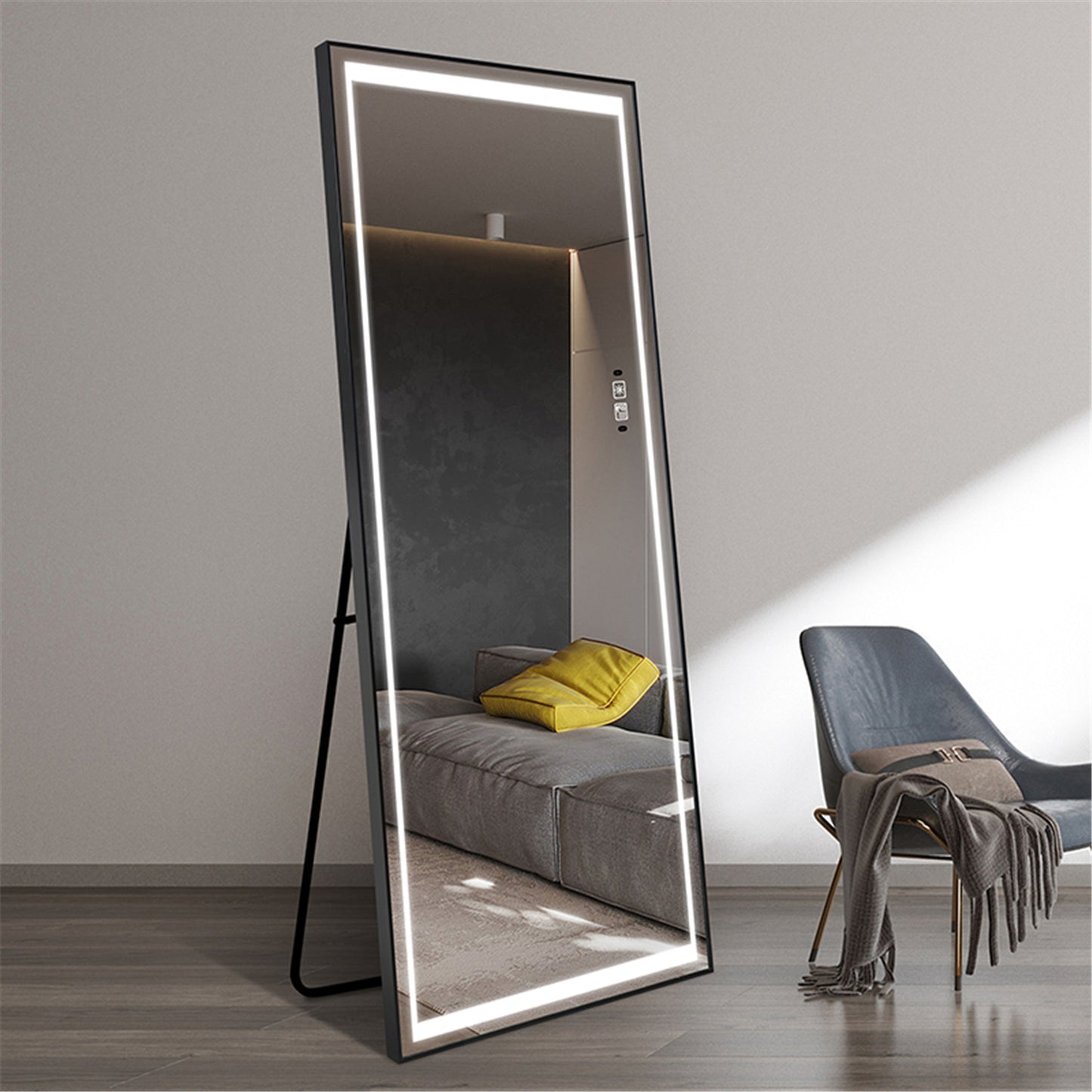 Full Length Mirrors Intelligent Human Body Induction Mirror LED Aluminum Floor Mirrors Stand Full Body Dressing Room Hotel Mirror Big Size Safe Touch Button