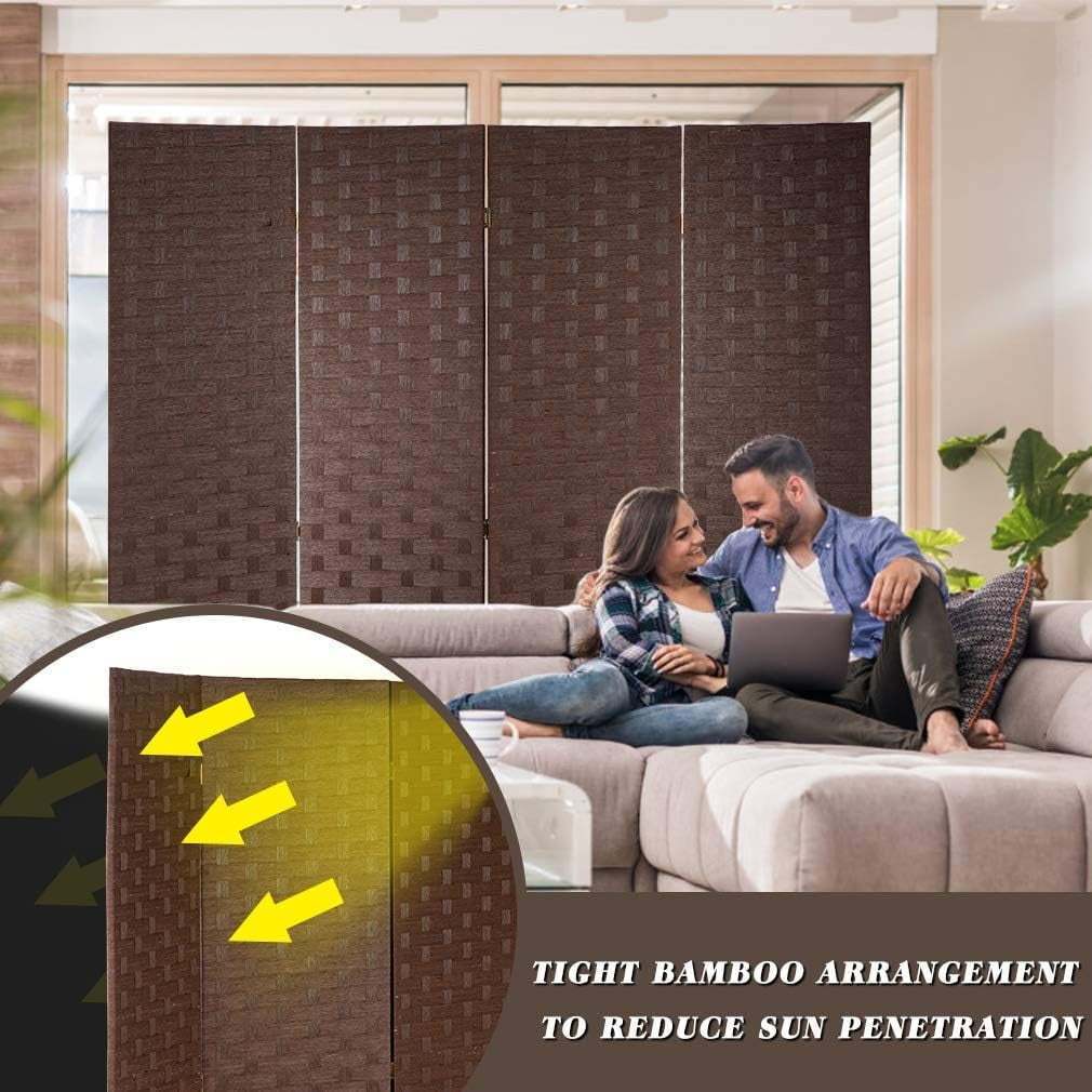 Room Divider 6FT Wall Divider Wood Screen 4 Panels Wood Mesh Hand-Woven Design Room Screen Divider Indoor Folding Portable Partition Screen