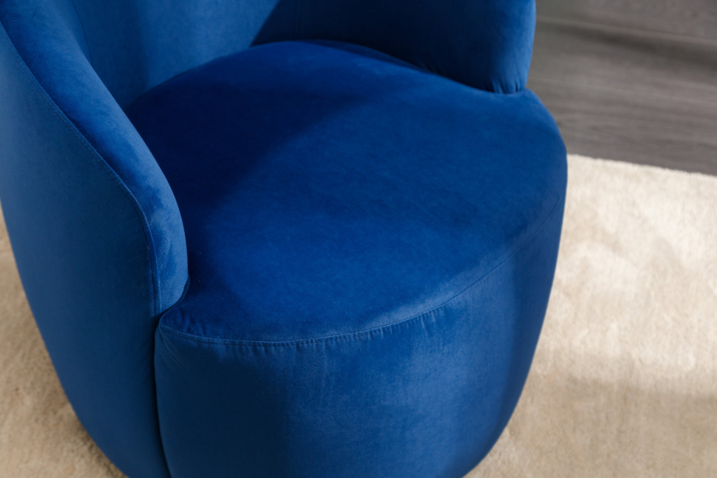 Velvet Fabric Swivel Accent Armchair Barrel Chair With Black Powder Coating Metal Ring,Blue