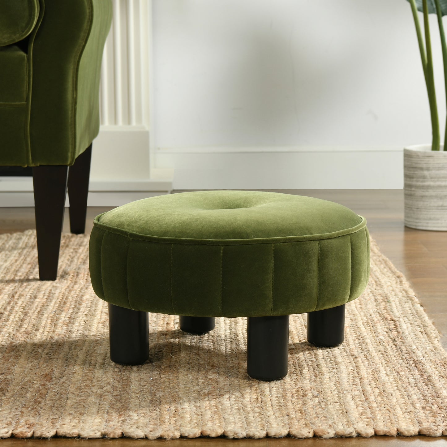 Riley 16' Round Footstool Ottoman, Olive Green Performance Velvet