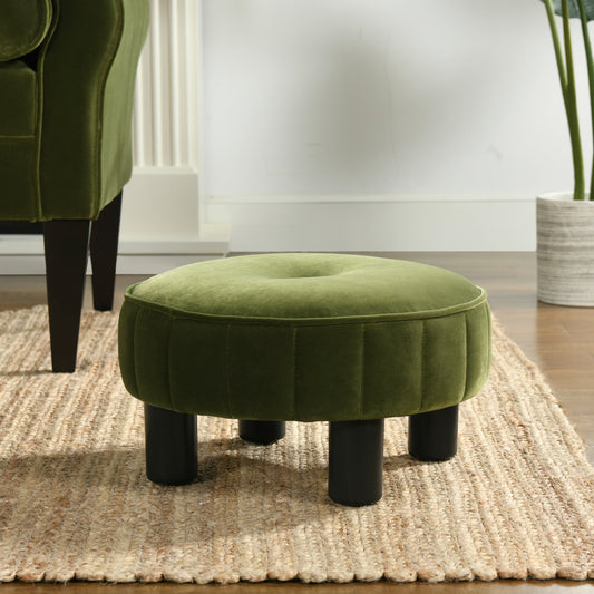 Riley 16' Round Footstool Ottoman, Olive Green Performance Velvet