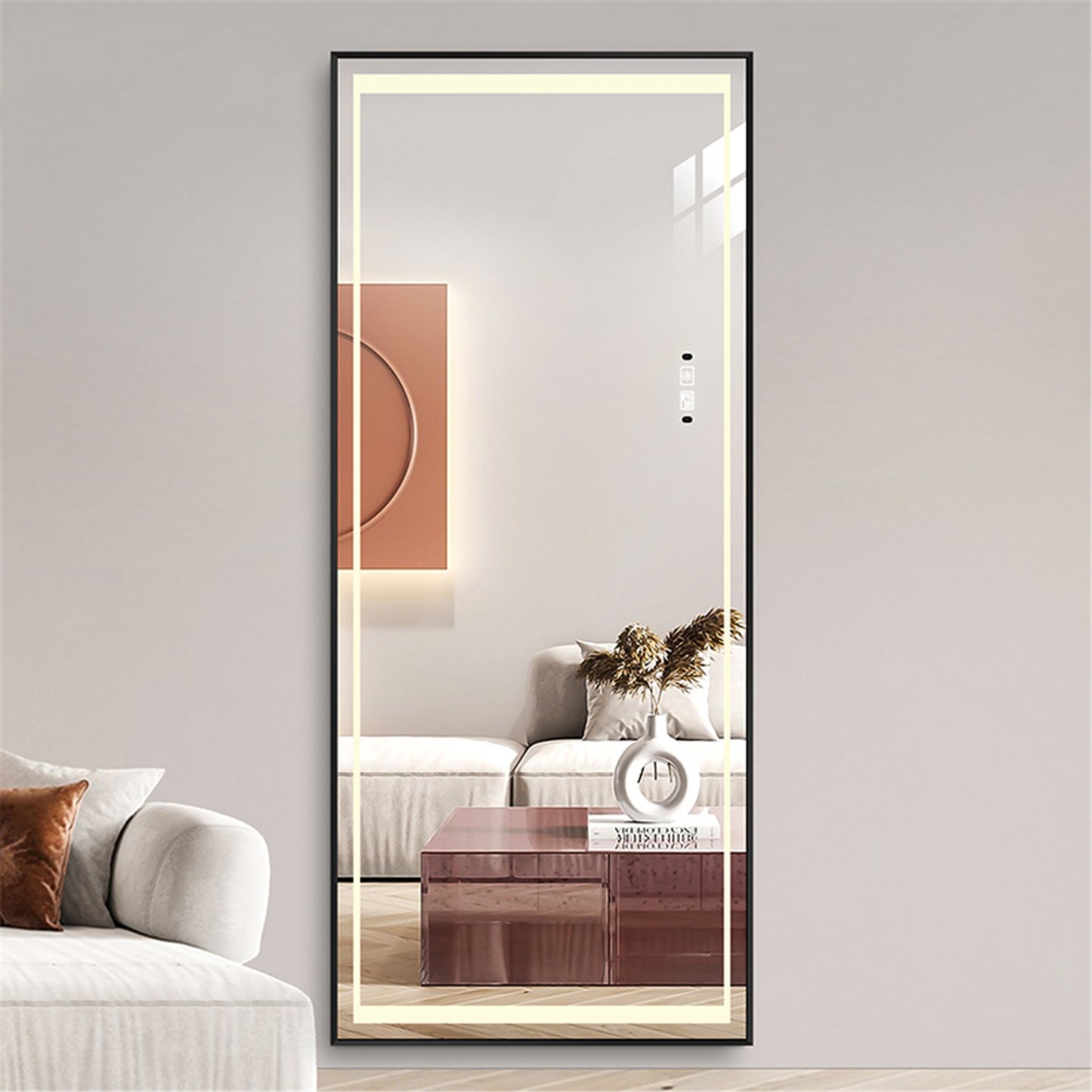 Full Length Mirrors Intelligent Human Body Induction Mirror LED Aluminum Floor Mirrors Stand Full Body Dressing Room Hotel Mirror Big Size Safe Touch Button