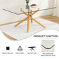 Large Modern Minimalist Rectangular Glass Dining Table for 6-8 with 0.39" Tempered Glass Tabletop and Wood color Metal Legs, 71" W x 39" D x 301537