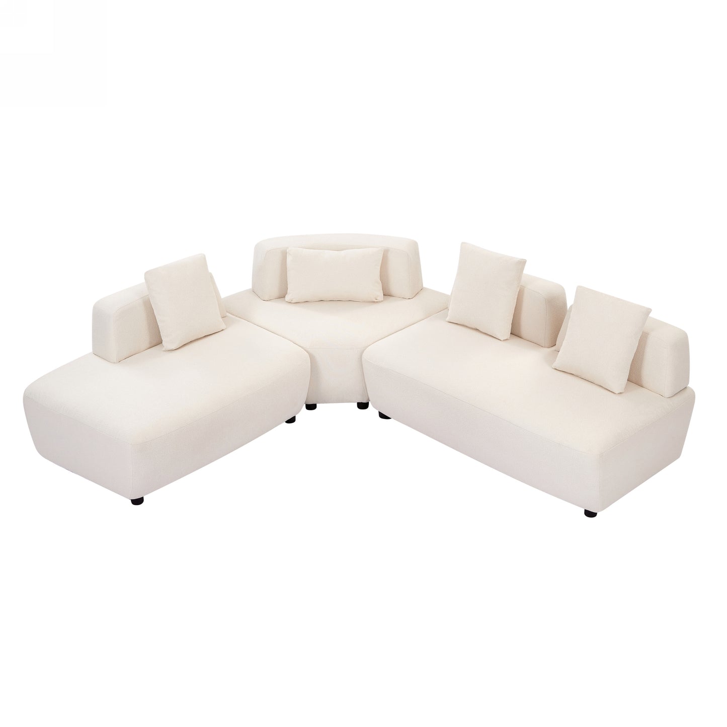 Contemporary 3-piece Sectional Sofa Free Convertible sofa with Four Removable Pillows for Living Room, Beige