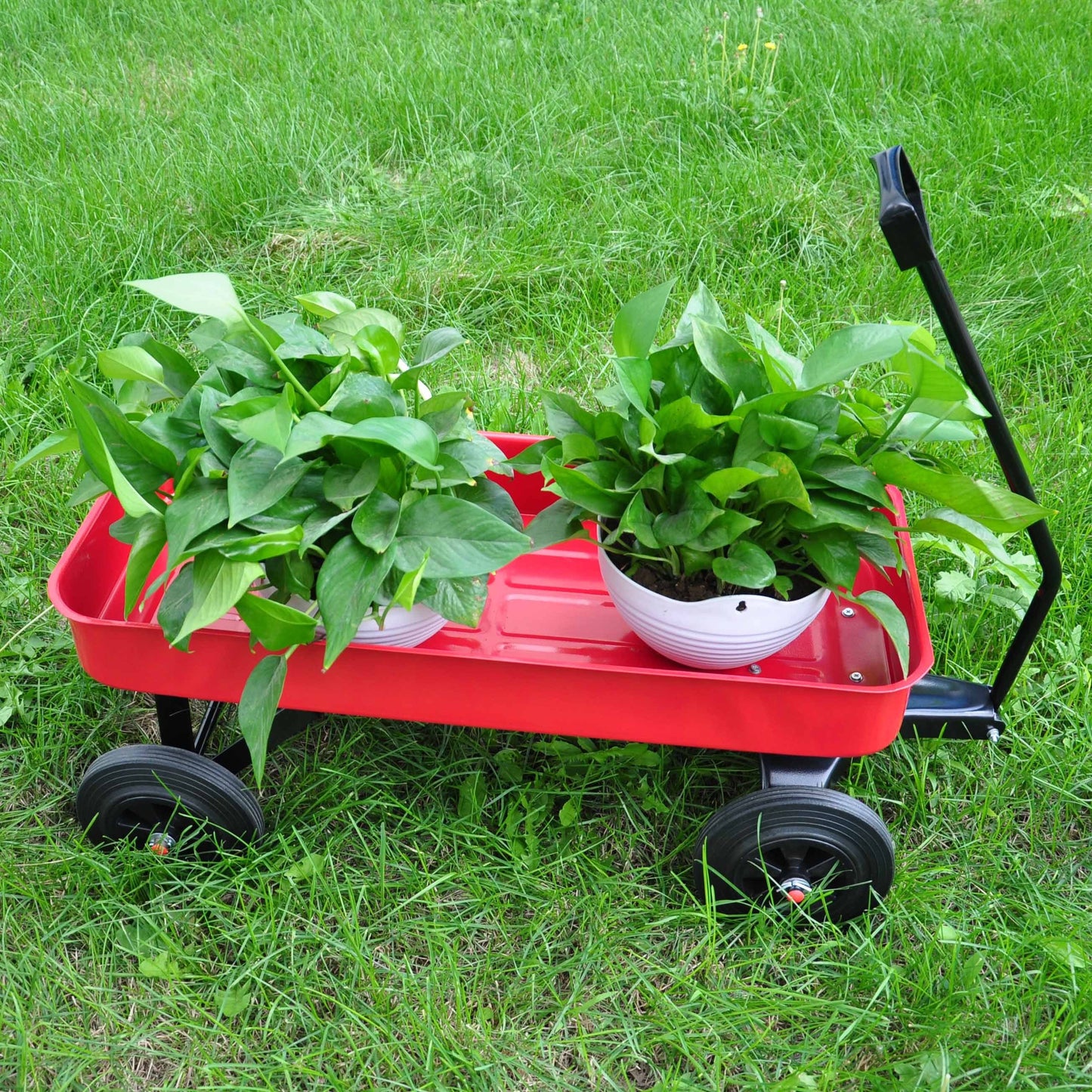 Garden cart Reuniong  Railing,  solid Wheels, All Terrain Cargo Wagon with 280lbs Weight Capacity, Red