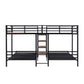 Metal Twin over Twin & Twin Bunk Bed, Triple Bunk Bed with Storage Shelves Staircase, Black