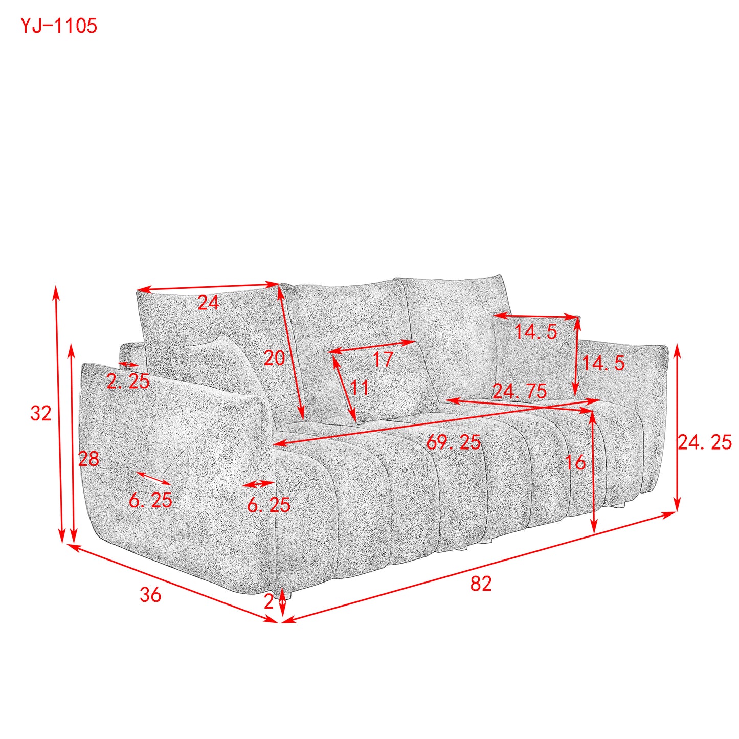 MH 82" Premium Teddy fabric Sofa with 3 Back Pillows and 3 back Cushions Solid Wood Frame 3-Seater Sofa, Oversized Upholstered Chair