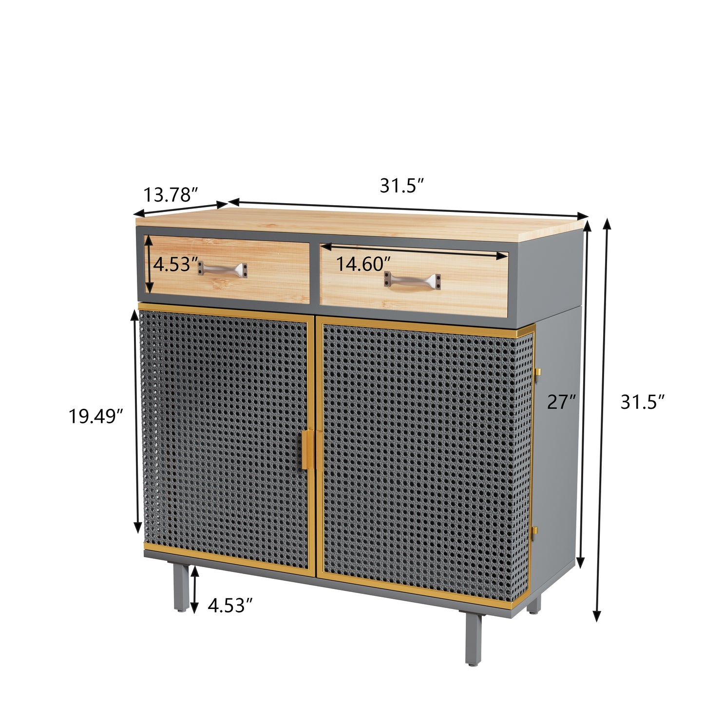 31.5"Wide 2 Drawer Sideboard, Modern Furniture Decor, Made with Iron+ Carbonized Bamboo, Easy Assembly