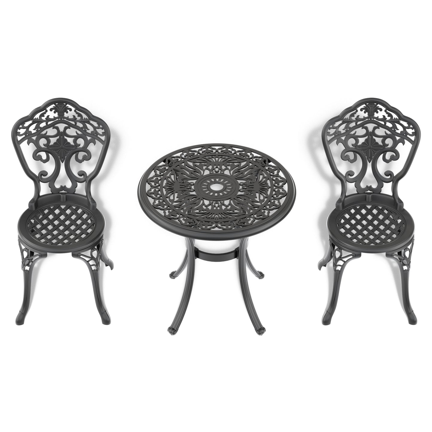 3-Piece Set Of Cast Aluminum Patio Furniture  With Black Frame