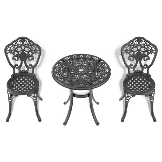 3-Piece Set Of Cast Aluminum Patio Furniture  With Black Frame