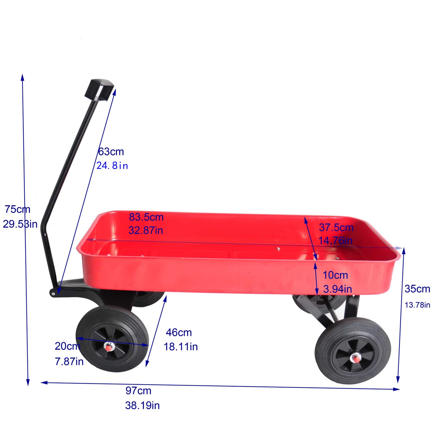 Garden cart Reuniong  Railing,  solid Wheels, All Terrain Cargo Wagon with 280lbs Weight Capacity, Red